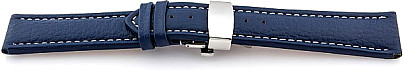   Uhrenarmband Leder, genarbt blau mit Butterfly-Schließe, Naht weiße 