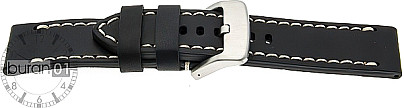   Uhrenarmband Dornschließe - Leder, extra stark - schwarz mit weißer Naht 