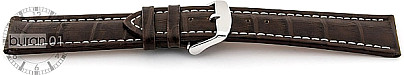   Uhrenarmband Kroko-Look V2 Dornschließe - Leder, geprägt, XXL-Größen - dunkelbraun mit weißer Naht 