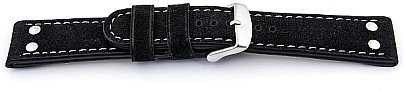   Uhrenarmband Büffel Dornschließe - Echt Büffel, XS-Größen - schwarz mit weißer Naht 