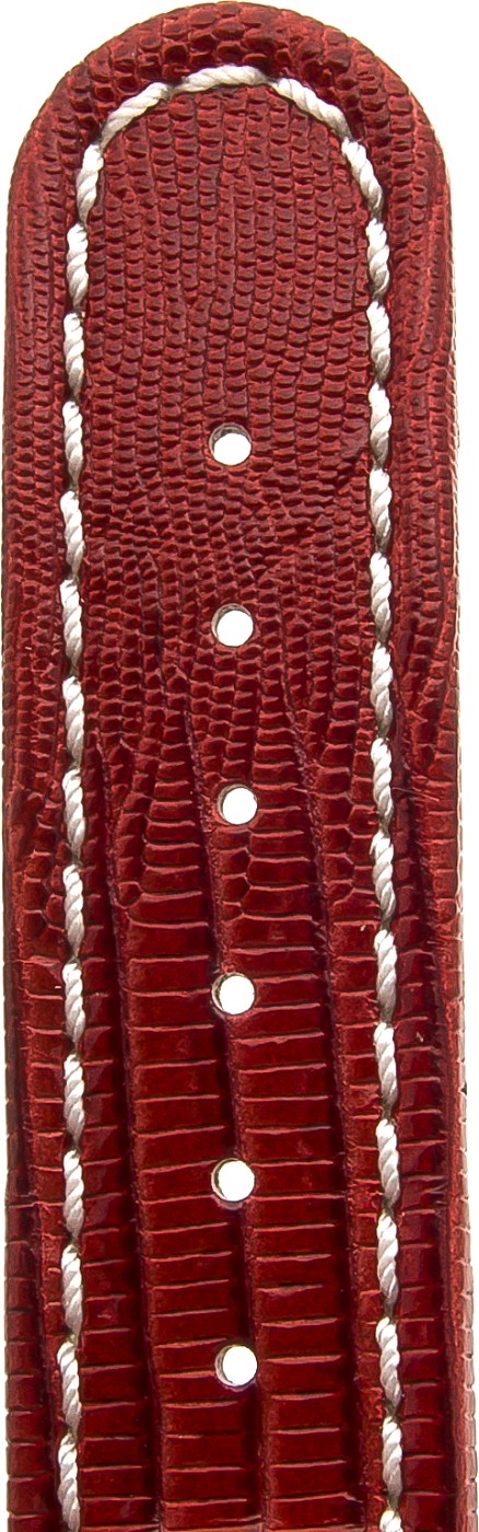   Watch Band Texas Kippfaltschließe - Leder, Geprägt - rot with weiß stitching 