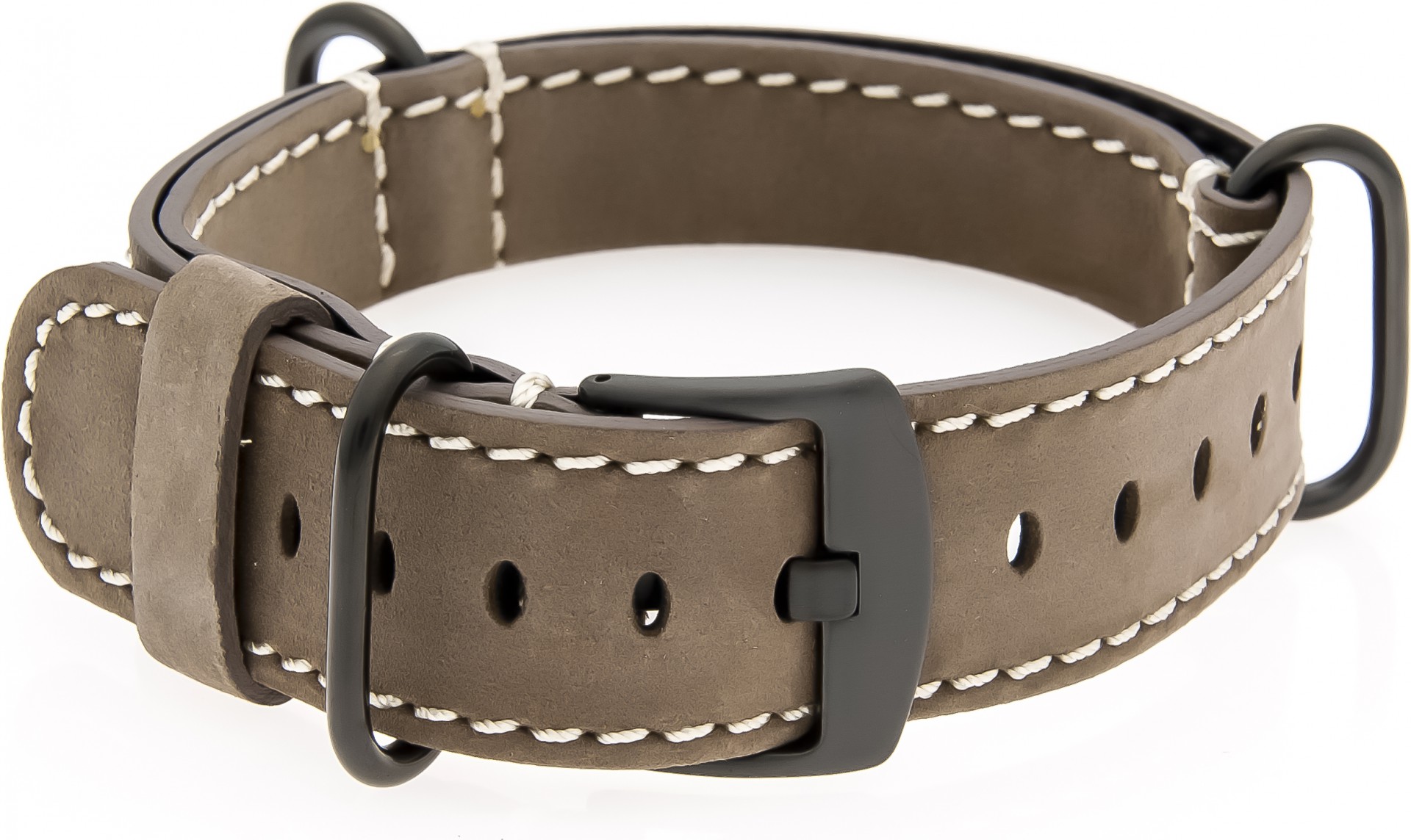  PVD-NATO Watch Strap - Strap - Military - Real Leather - PVD Brown/White 