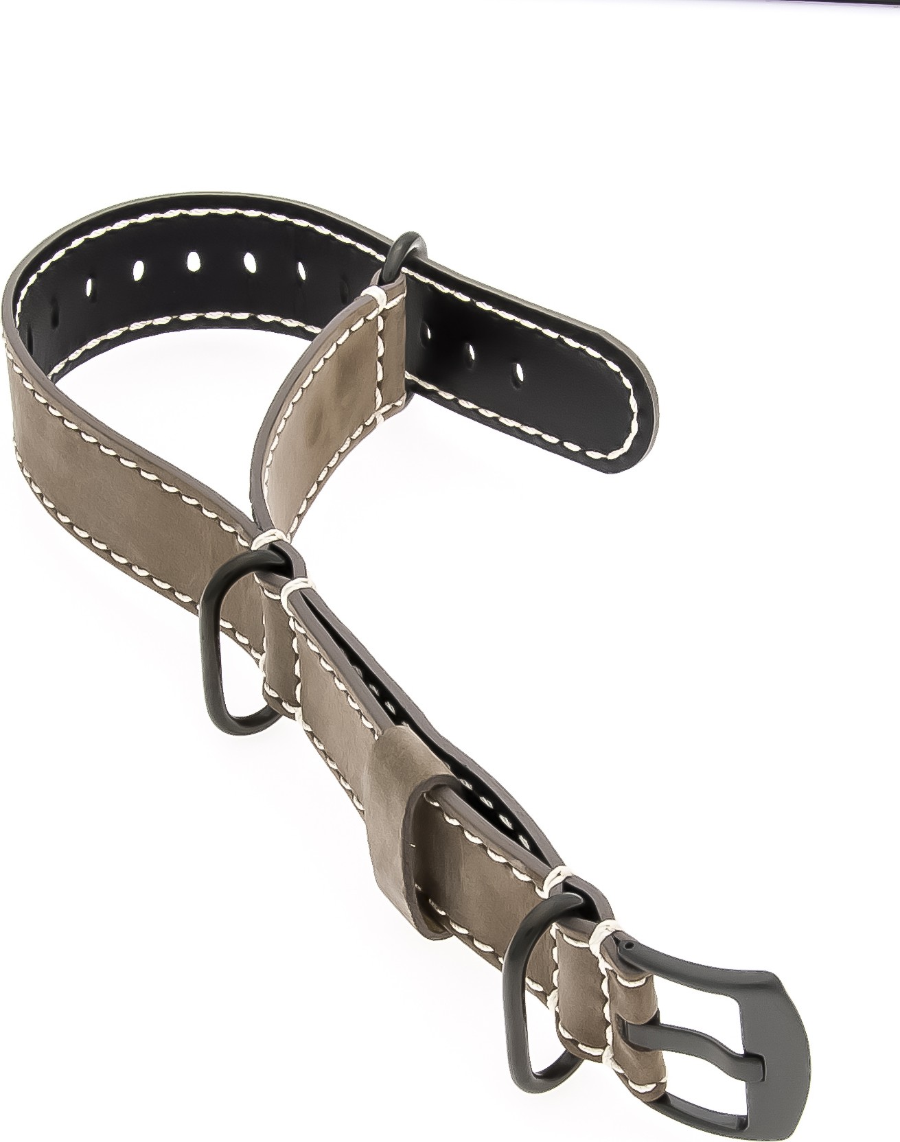  PVD-NATO Watch Strap - Strap - Military - Real Leather - PVD Brown/White 