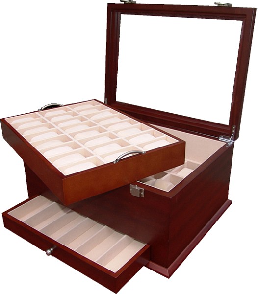   Watch wooden box for 54 watches with Glass 