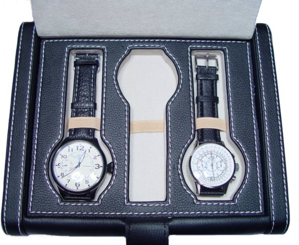   Watch case out of artificial-leather for 3 watches, black 