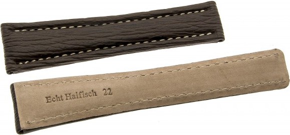   Watch Band passend für Breitlingschließe für Faltschließe - Echt Hai - dunkelbraun with weiß stitching 