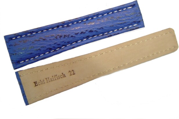   Watch Band für Faltschließe - Echt Hai - blau with weiß stitching 