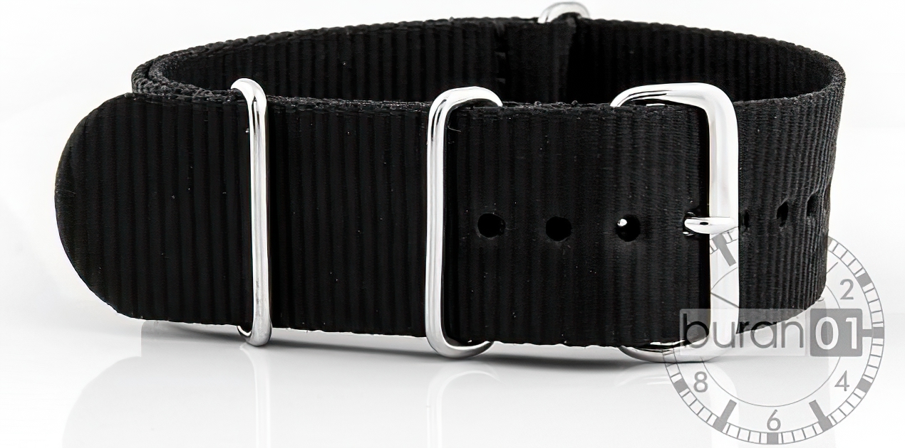   Watchband - Standard buckle - nylon strap - black (waterproof) 