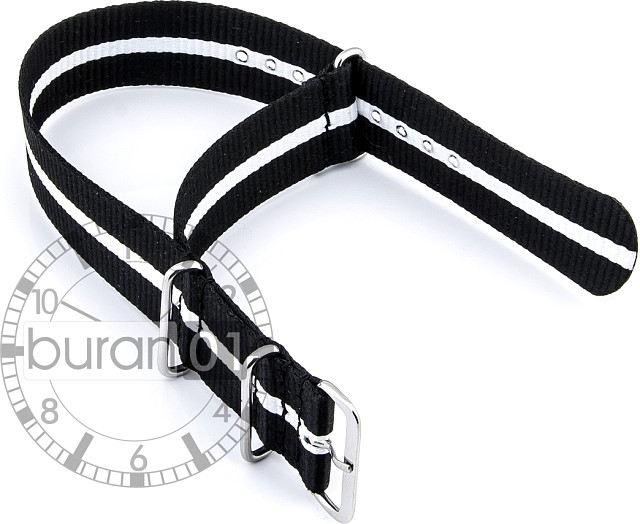   Watchband - Nylon Strap -  black- white V2 
