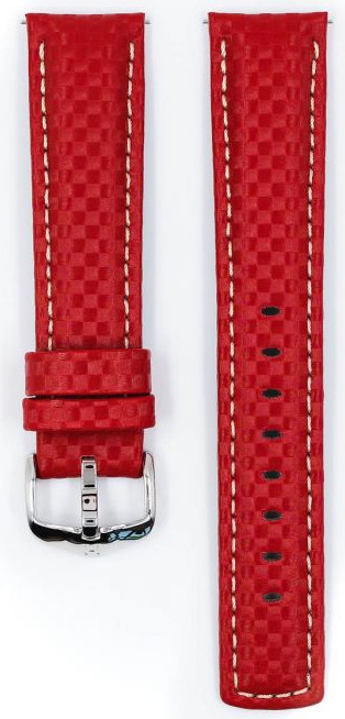  Watch Band Hirsch Carbon Dornschließe - Leder, extra stark, Wasserfest - rot with weiß stitching 