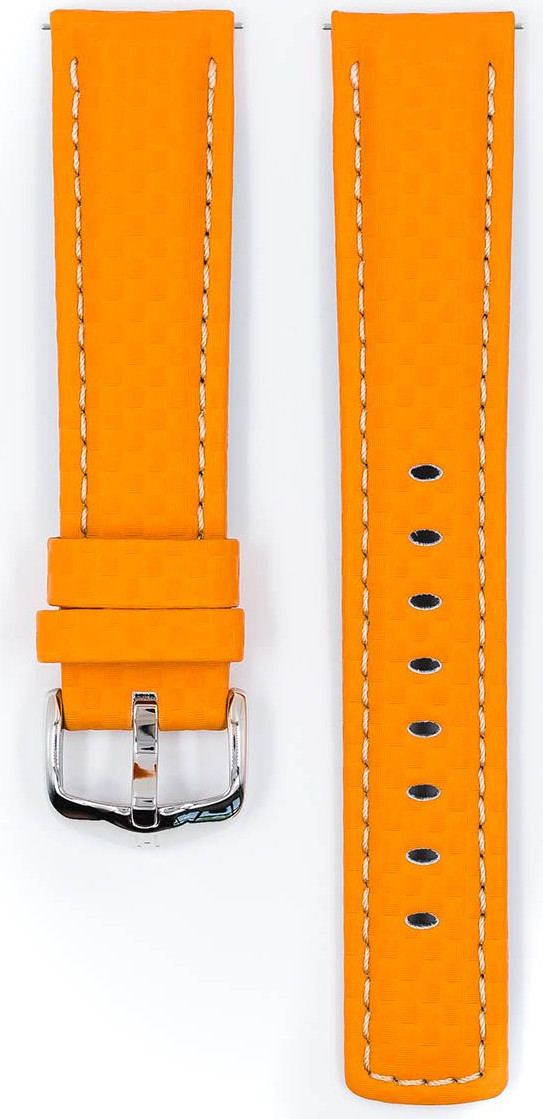  Watch Band Hirsch Carbon Dornschließe - Leder, extra stark, Wasserfest - orange with weiß stitching 