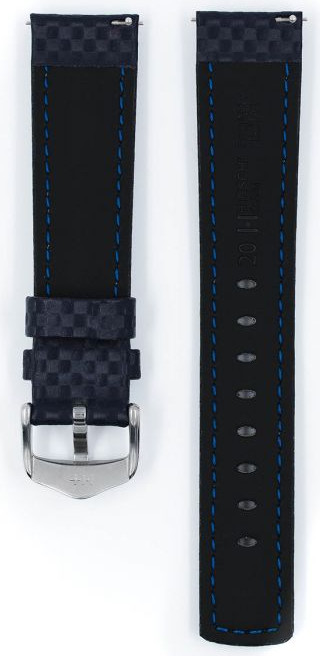   Watch Band Hirsch Carbon Dornschließe - Leder, extra stark, Wasserfest - blau 