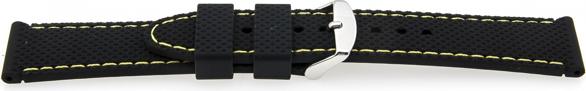   Watch Band Reifen-Muster Dornschließe - Silikon - schwarz with gelb stitching 