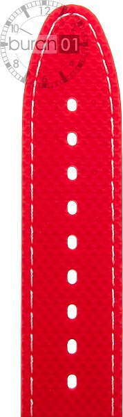   Watch Band Reifen-Muster Dornschließe - Silikon - rot with weiß stitching 