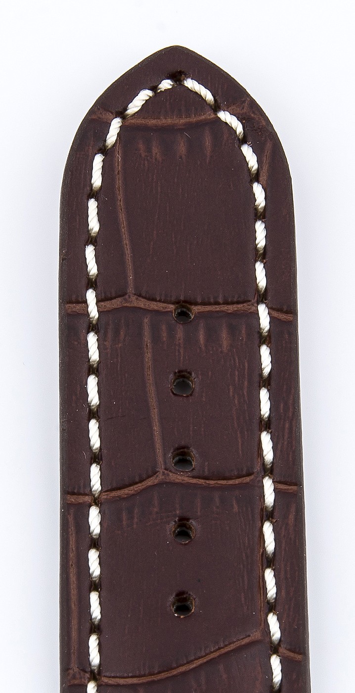   Watch Band Kroko Look 17J Dornschließe - Leder, geprägt, XS-Größen - dunkelbraun with weiß stitching 