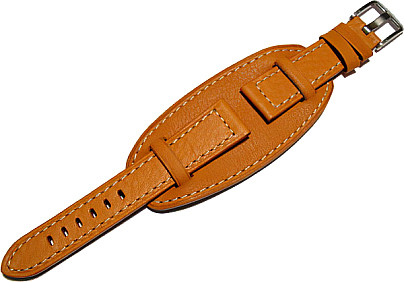   Watch Band - BD - military matte shiny leather light brown white stitching 