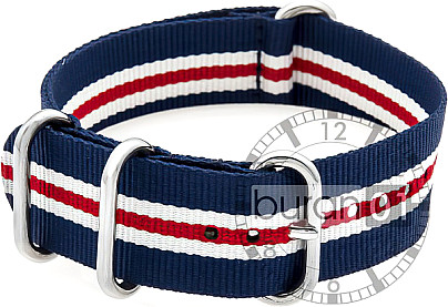  Zulu Watch Strap - Nylon Military - blue-white-red stripes 