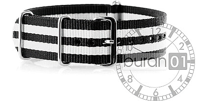   Watchband - Nylon Strap - white-black striped 