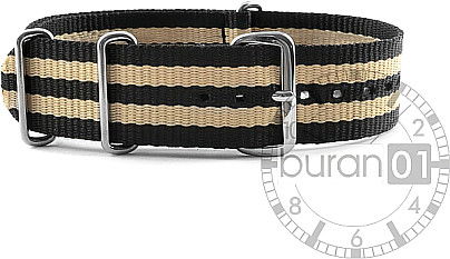   Watchband - Nylon Strap - black-beige stitch 