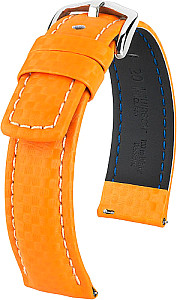   Watch Band Leder, extra stark orange with Dornschließe, weiß stitching 
