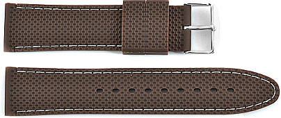   Watch Band Reifen-Muster Dornschließe - Silikon - dunkelbraun with weiß stitching 