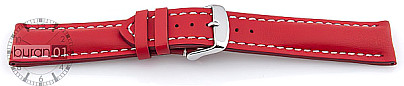   Watch Band Leder, glatt rot with Dornschließe, weiß stitching 