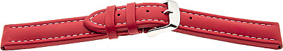   Watch Band Glatt-87A Dornschließe - Leder, glatt - rot with weiß stitching 