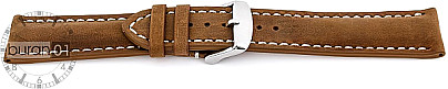   Watch Band Wildleder 17J Dornschließe - Leder, genarbt, Extra gepolstert - braun with weiß stitching 