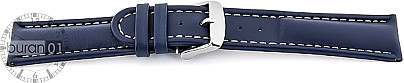   Watch Band Leder, glatt dunkelblau with Dornschließe, weiß stitching 