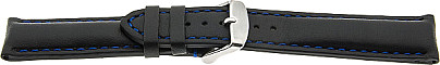  Watch Band 17J Dornschließe - Leder, glatt, Extra gepolstert - schwarz with blau stitching 