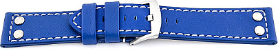   Watch Band 2 Nieten Dornschließe - Leder, extra stark - blau with weiß stitching 