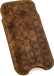  Croco Bag IPhone sleeve of genuine calfskin Brown Orange seam in alligator grain suitable for iPhone 6plus 5.5 inches 