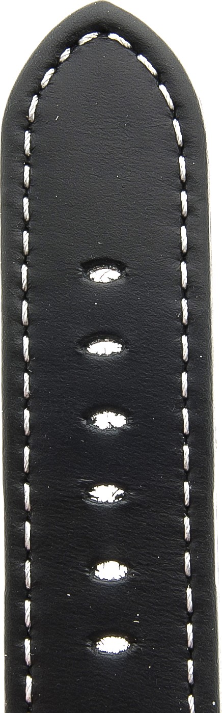   Uhrenarmband PAN-Glatt Butterfly-Schließe - Leder, extra stark - schwarz mit weißer Naht 