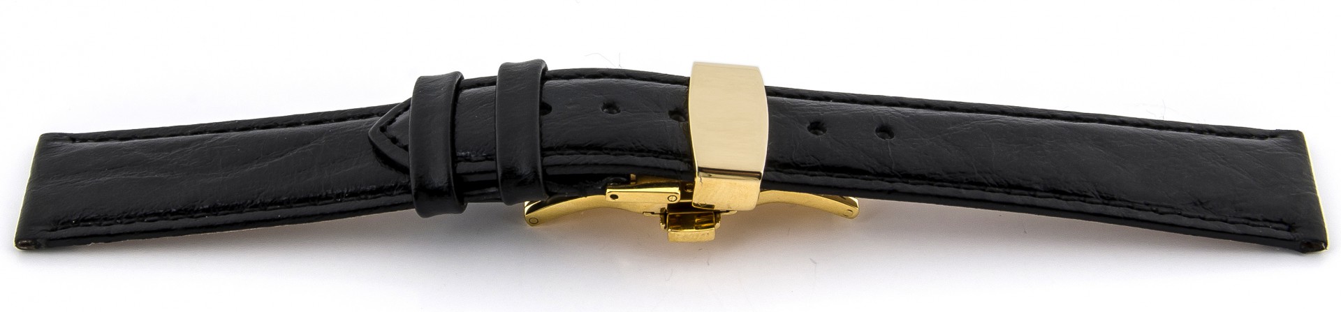   Uhrenarmband Bark 71S Butterfly-Schließe - Leder, geprägt - schwarz 