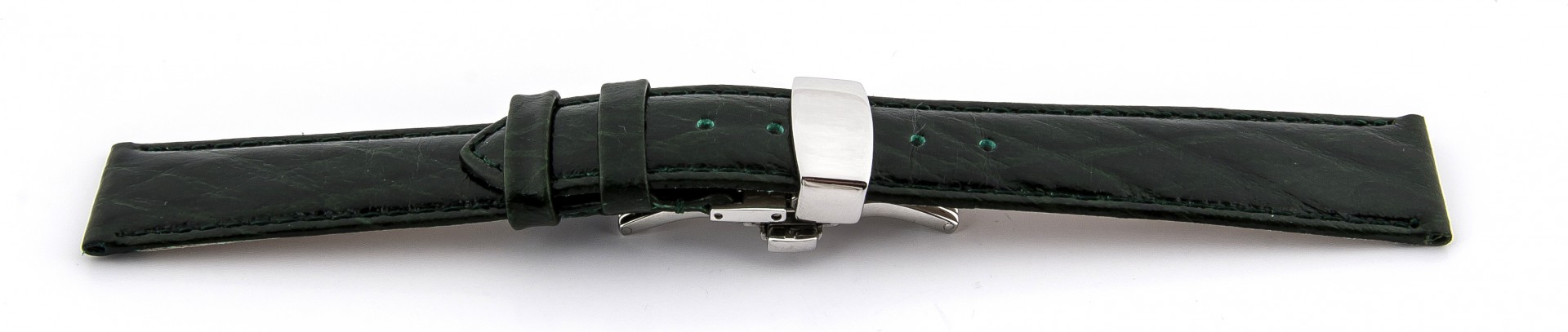   Uhrenarmband Bark 71S Butterfly-Schließe - Leder, geprägt - dunkelgrün mit grüner Naht 