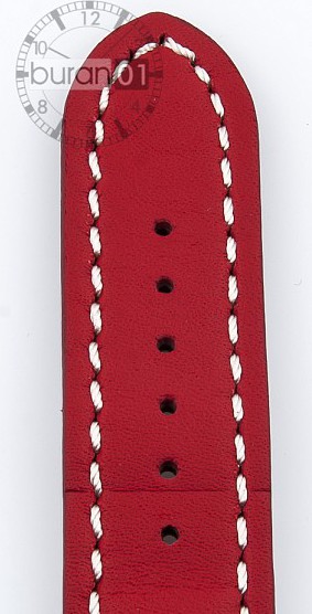   Uhrenarmband Butterfly-Schließe - Extra gepolstert, Leder, glatt - rot mit weißer Naht 
