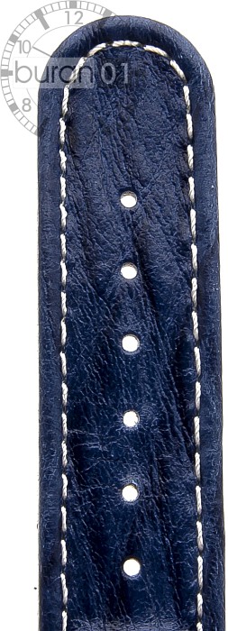   Uhrenarmband Bark Butterfly-Schließe - Leder, geprägt - blau mit weißer Naht 
