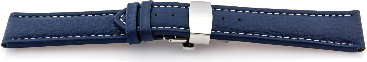   Uhrenarmband Eptide Butterfly-Schließe - Leder, genarbt - blau mit weißer Naht 