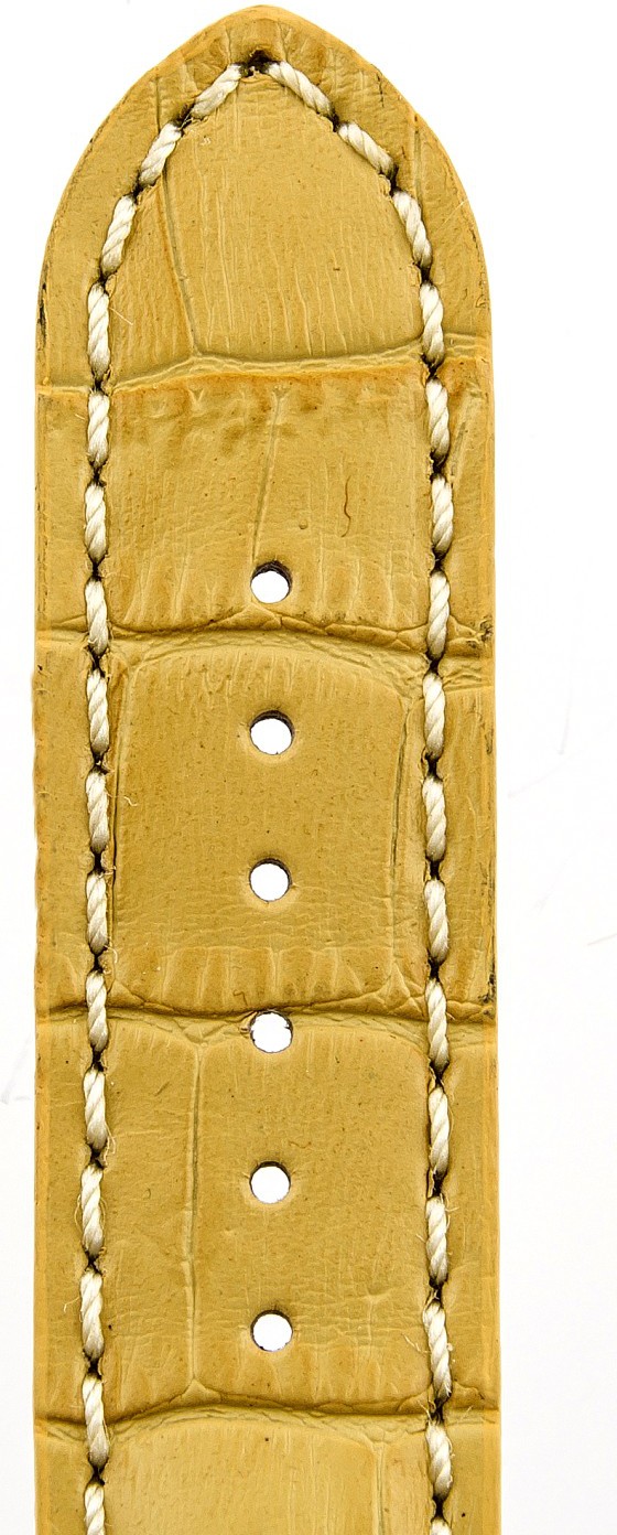   Uhrenarmband Kroko Look 17J Butterfly-Schließe - Extra gepolstert, Leder, geprägt - gelb mit weißer Naht 