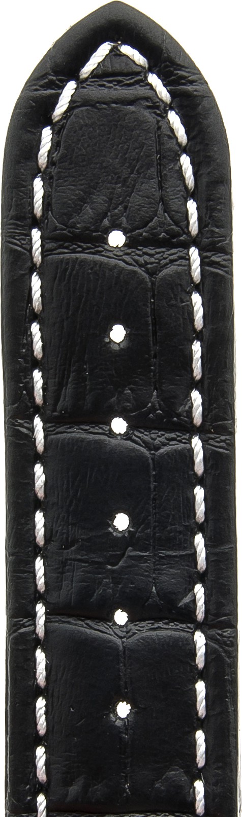   Uhrenarmband Kroko look Butterfly-Schließe - Leder, geprägt - schwarz mit weißer Naht 