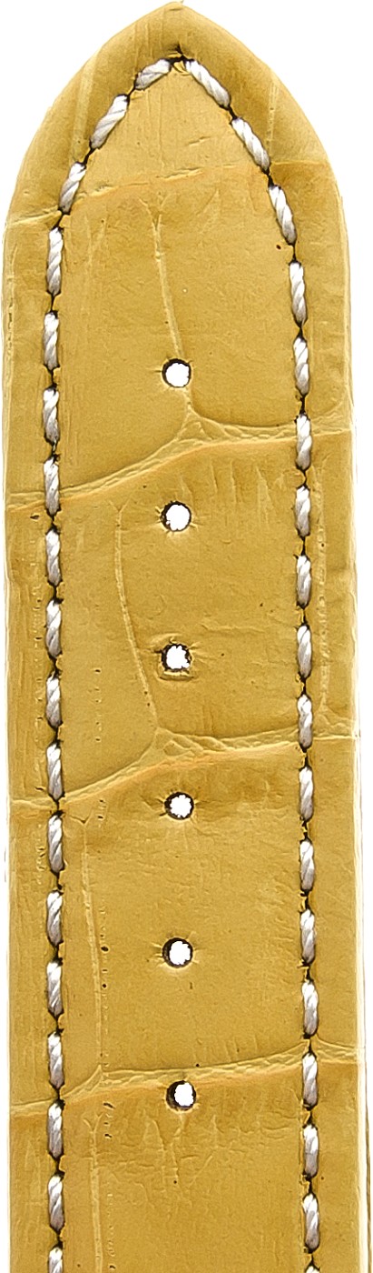   Uhrenarmband Kroko look Butterfly-Schließe - Leder, geprägt - gelb mit weißer Naht 