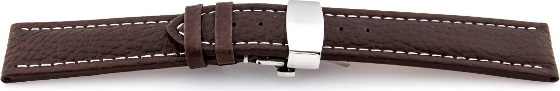   Uhrenarmband Eptide Butterfly-Schließe - Leder, genarbt - dunkelbraun mit weißer Naht 