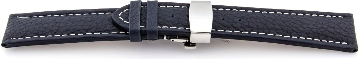   Uhrenarmband Eptide Butterfly-Schließe - Leder, genarbt - dunkelblau mit weißer Naht 