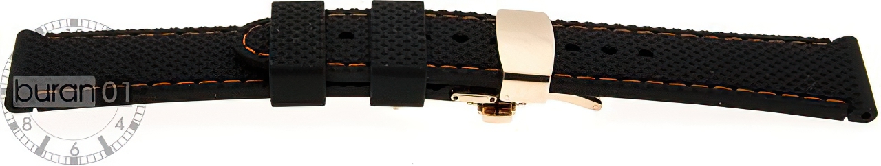   Uhrenarmband Reifen Butterfly-Schließe - Silikon - schwarz mit oranger Naht 