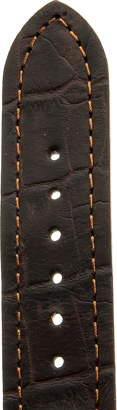   Uhrenarmband Kroko Look 71C Butterfly-Schließe - Leder, geprägt - dunkelbraun mit brauner Naht 