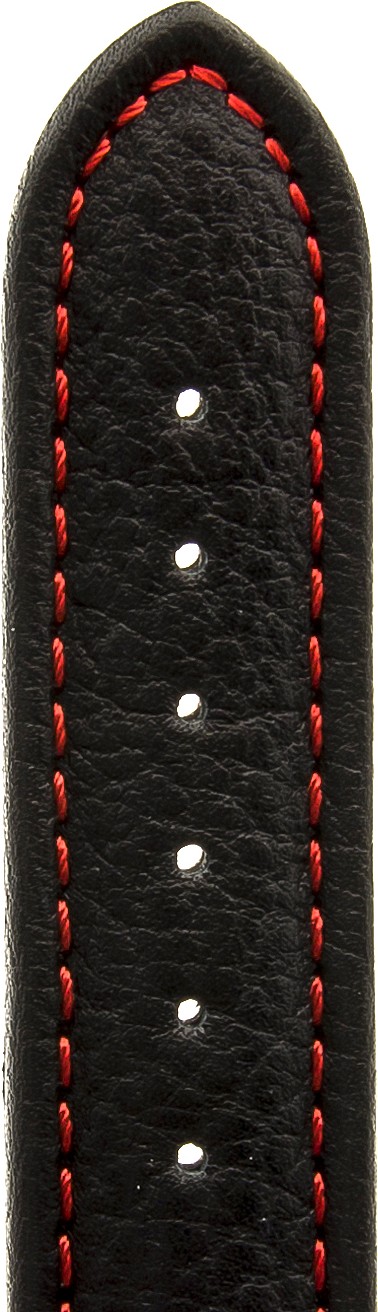   Uhrenarmband Eptide Butterfly-Schließe - Leder, genarbt - schwarz mit roter Naht 