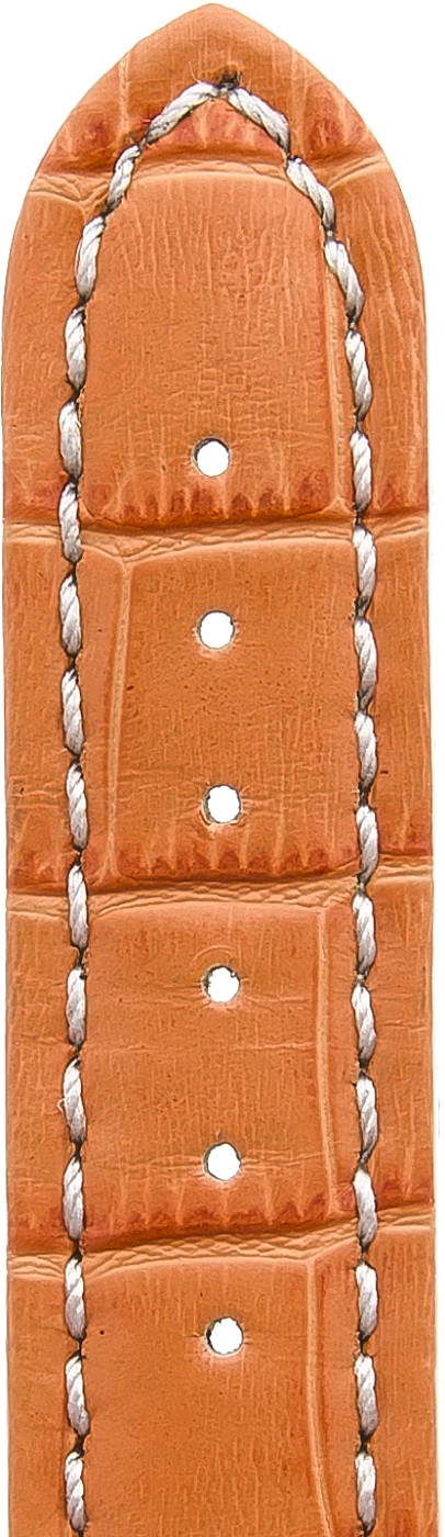  Uhrenarmband Kroko-Look Butterfly-Schließe - Leder, geprägt, XXL-Größen - Orange mit weißer Naht 