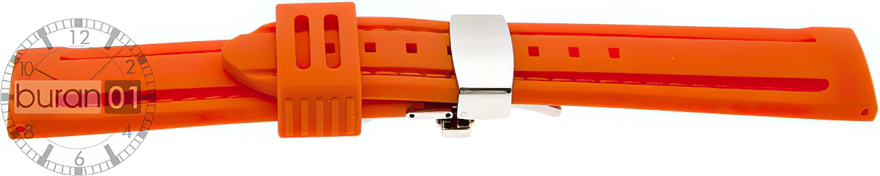   Uhrenarmband PAN Butterfly-Schließe - Silikon - Orange mit oranger Naht 
