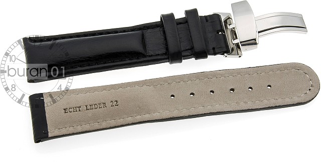   Uhrenarmband Bark Kippfaltschließe - Leder, geprägt - schwarz 