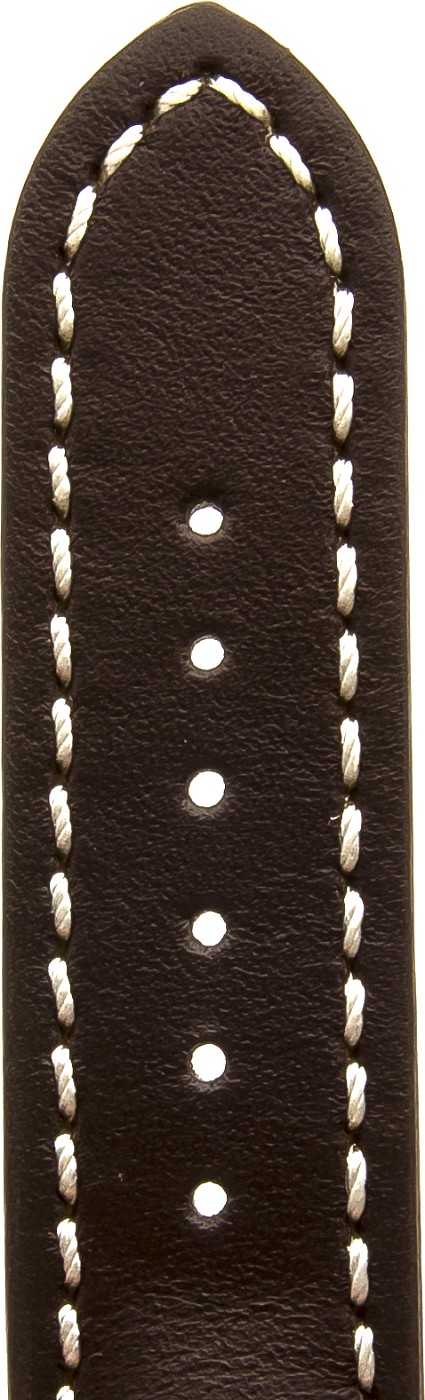   Uhrenarmband Glatt 17J Kippfaltschließe - Extra gepolstert, Leder, glatt - dunkelbraun mit weißer Naht 